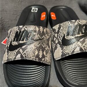 Nike Black and Gray Snake Pattern Slides